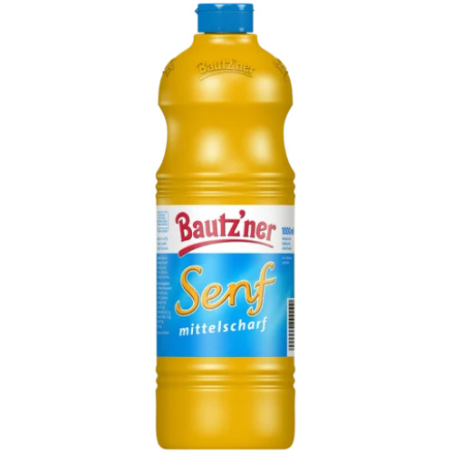3x BAUTZ'NER Original Senf Mittelscharf 1L Flasche zum Grillen Würzen Dressing