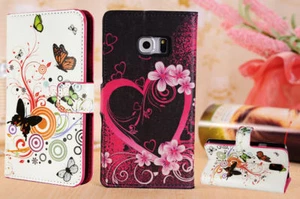 New Floral Design Leather Wallet  Book Stand Card Case Cover for Samsung Models - Picture 1 of 14