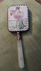 Vintage JAPANESE HAND MIRROR with JADE HANDLE Hand Painted Porcelain