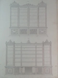 Seltene 1853 viktorianische BÜCHERREGALE Holzarbeiten SCHRANKMACHER große Gravur - Bild 1 von 3