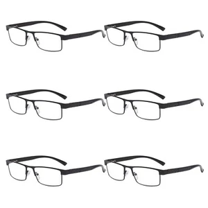 6 Pack Mens Rectangular Metal Frame Classic Reading Glasses Spring Hinge Readers - Picture 1 of 6