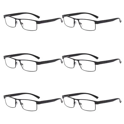 Paquete de 6 gafas de lectura clásicas con marco de metal rectangular para hombre con bisagra de resorte lectores Foto 1 de 4