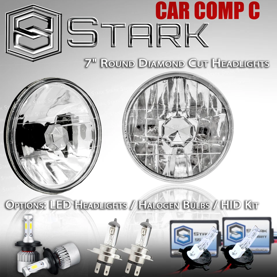 PAR REDONDO (F) H6024 farol de vidro carcaça lâmpada conversão diamante cromado 7" - Imagem 1 de 1