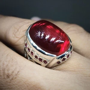 Men’s Red Ruby Statement Ring Sterling Silver Vintage Style Gemstone Jewellery - Picture 1 of 24