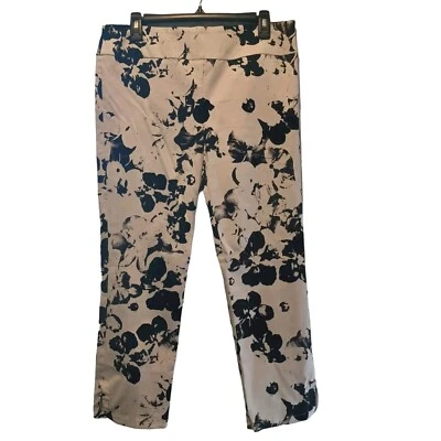Pantalones florales Elliott Lauren para mujer 12 negros blancos elásticos frente plano maduros elegantes Foto 1 de 4