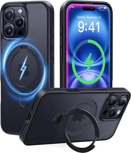 iPhone 16 Pro Max Case with Magnetic Stand Military Drop Protection Black 6.9" - Picture 1 of 7