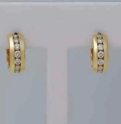 0.40Ct Round Cut Lab Created Diamond Hoop/Huggie Earrings 14K Yellow Gold Finish - Image 1 of 4