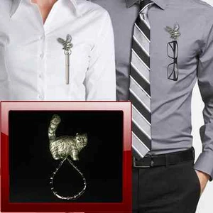 Pewter tabby cat ppc01 Brooch drop hoop Holder For Glasses , Pen , ID - Picture 1 of 1