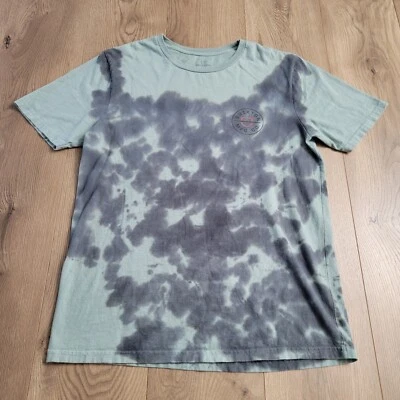 Camisa Brixton Hombres Mediana Azul Tie Dye Logo Grunge Salón Patinador Gráfico Camiseta Foto 1 de 4