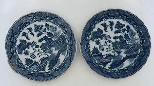 Blue Willow Snack Plates Patio Plates Gold Trim 7 1/4 Inches Lot of Two No Cups
