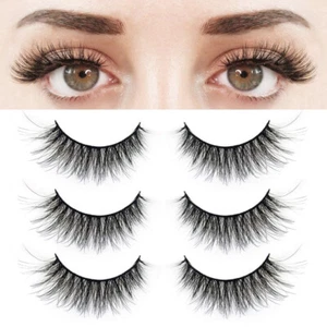 3 pairs false eyelashes Synthetic Fiber 3D Faux Mink Lashes - Cat Eye Look - Picture 1 of 4