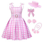 Barbie Dress Kid's Girls Pink Costume Plaid Sleeveless Sundress With Accessory/