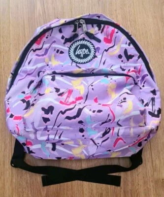 Hype rosa lila gemusterter Graffiti-Rucksack Rucksack Tasche - Bild 1 von 4
