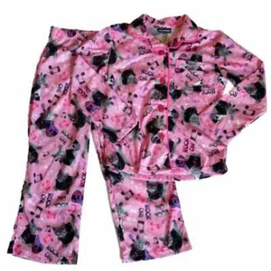 Joe Boxer Girls Pink Flannel Sleepwear Set Rock On Cat Pajamas  PJs XS (4-5) - Picture 1 of 1