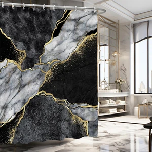 Gold Black Marble Shower Curtain, Black Grey Luxury Modern Abstract Shower - Picture 1 of 12