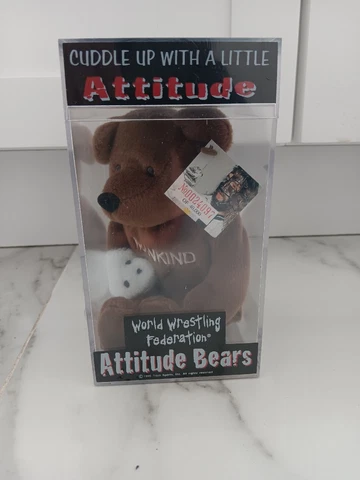 VINTAGE 1999 WWF WORLD WRESTLING FEDERATION MANKIND ATTITUDE BEARS IN CASE NEW Cover