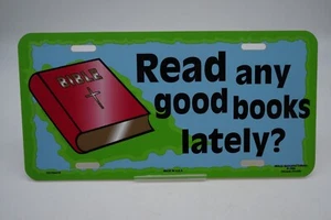 Vintage Christian License Plate Tag Ready Any Good Books Lately? Holy Bible - Picture 1 of 8