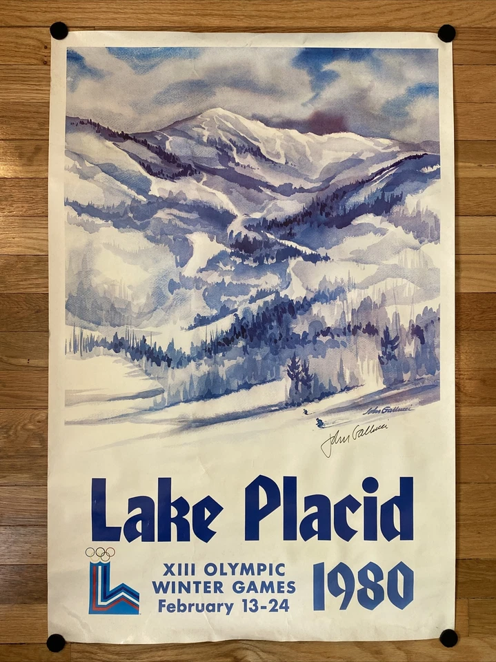 1980 XIII Olympic Winter Games Lake Placid Signed JOHN GALLUCCI Original Poster - Image 1 of 4