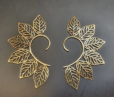 Leaf Ear Cuffs -Brass, Gold Plated - Wrap Ear Cuffs - 2 total - Image 1 of 4