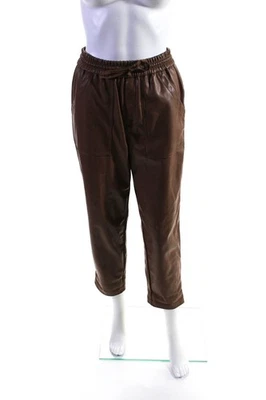 Saks Fifth Avenue 女式人造皮革弹性腰锥形裤棕色 S 码 — 第 1/4 张图片