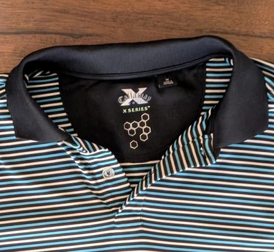 Polo de golf Callaway serie X azul a rayas para hombre M (22" pit-pit, 27,5" de largo) Foto 1 de 4