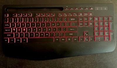 Wireless Backlit Ergonomic 7-color lighted Keyboard with phone tablet holder - Image 1 of 4