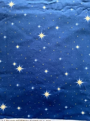 Liz Goodrick Dillon White Gold Stars on Blue Fabric 3 1/3 Yd - Image 1 of 4