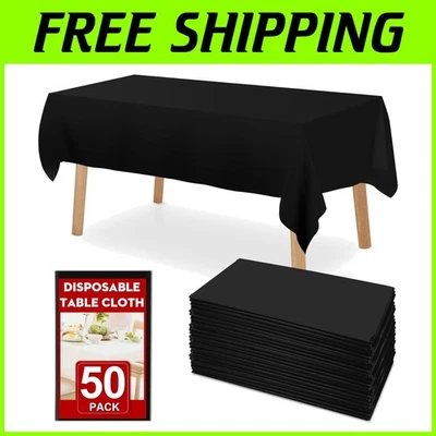 Black Plastic Table Cloths - 50 Pack Disposable Table Cover - Image 1 of 4