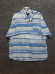 LANDS'END Camicia Uomo XXL Seersucker 100% Cotone Multicolore Rigato Manica Corta - Foto 1 di 6
