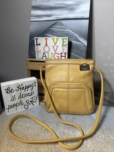 Tignanello Yellow Leather Logo Lined Organizer Crossbody Handbag EUC MINT - Picture 1 of 17