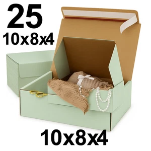 25 Green Shipping Boxes 10x8x4 | Self Seal Mailers – Matte Kraft Inside - Picture 1 of 5