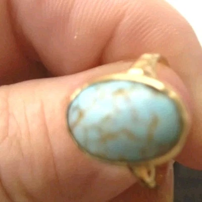 Victorian Old 9ct Gold Antique Cabochon Turquoise Dress Ring c1890 N 1/2 fab - Image 1 of 4