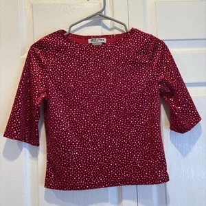 Vintage Red and Silver Polka Dot Velvet 3/4 Length Sleeve Shirt - Size Large - Picture 1 of 4