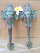 2 Ganesha Elephant DOOR PULL HANDLE 13" antique green brass  trunk door 32cm B