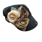 Newsboy Cabbie Black Hat Cap Flowers Distress Cadet Adjustable Boho Womens Lace