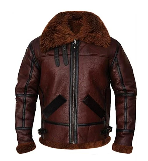 B3 RAF Brown Bomber Flying Aviator Fur Irvin Real Leather Shearling Mens Jacket - Image 1 of 4