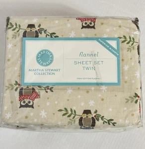 NEW Martha Stewart Collection Owl Flannel Sheet Set TWIN - Picture 1 of 4