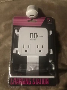 USB charging docking & 2 Wall Outlets station Cord Wrapper & FREE PORT - Picture 1 of 4
