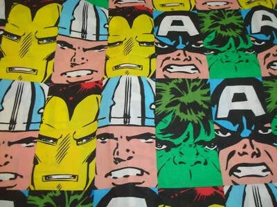 VTG Marvel Comics Twin Flat SHEET Avenger Super Hero Faces Hulk 65" x 90" - Image 1 of 4
