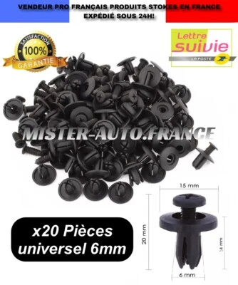 20x Clips Agrafe Fixation Universel Voiture 6mm Garniture Pare-choc Pare-Boue - Photo 1/4