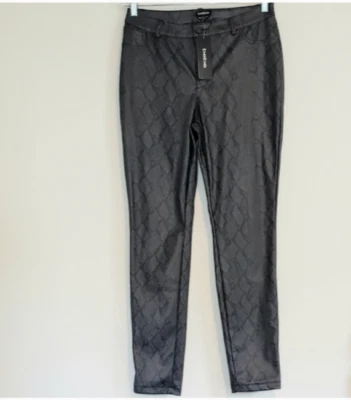 PANTALONES DE CUERO VEGANOS CON ESTAMPADO DE SERPIENTE GRIS Y NEGRO BEBE NUEVOS CON ETIQUETAS Talla M Foto 1 de 3