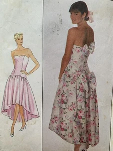 Vtg 80 Simplicity 9011 Sewing Pattern Strapless Dress Prom Bridesmaid Wedding 14 - Picture 1 of 10