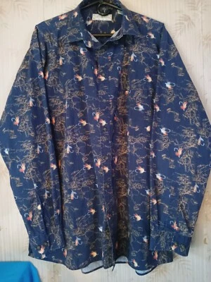 Mens Size XL Navy Dress Shirt Fly Fishing  River Lake Long Sleeve Crossings  - Image 1 of 4