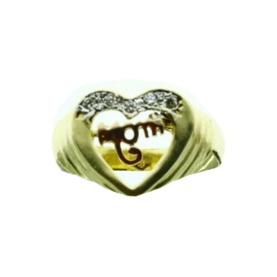 MOTHER MOM Heart Ring Band New Solid Real Multi Tone 14k Gold 3.6 Grams Size 7 - Image 1 of 4
