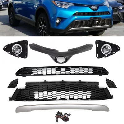 Fit 2016-2018 Toyota RAV4 SE Front Upper&Center&Lower Grille+Trim+Fog Lights Kit - Image 1 of 4