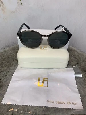 Gafas de sol Linda Farrow redondas de piel de serpiente negras/grises nuevas con etiquetas caja/estuche $750 increíbles Foto 1 de 4