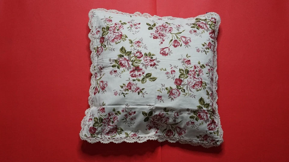 LINEN LACE CUSHION COVER  White COLORED 12 inches x 12 inches handmade - Image 1 of 1