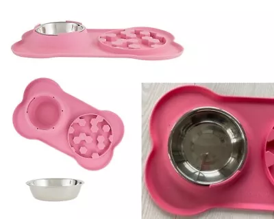 TOP PAW Pink Slow-Feeder Mat w/ Dog Bowl - 14 fl oz, BPA Free, Aids Healthy Digestion