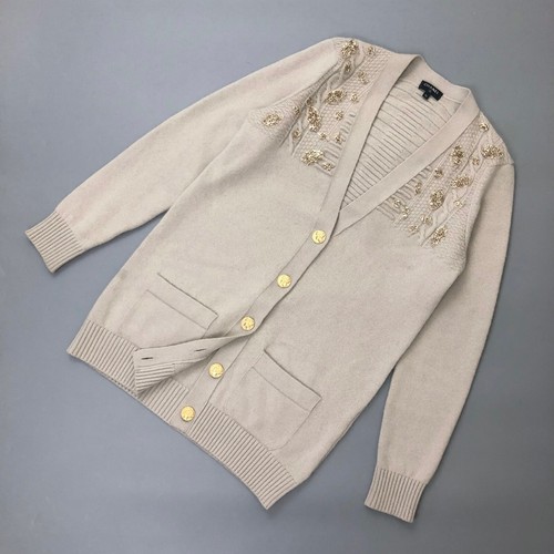 Abito maglione cardigan lungo Chanel oro crema CASHMERE lavorato a maglia taglia 36 S US2