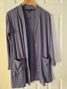 Cárdigan Karen Millen Long Line Jersey Abierto Top Con Bolsillos Azul Gris Talla S - Imagen 1 de 6
